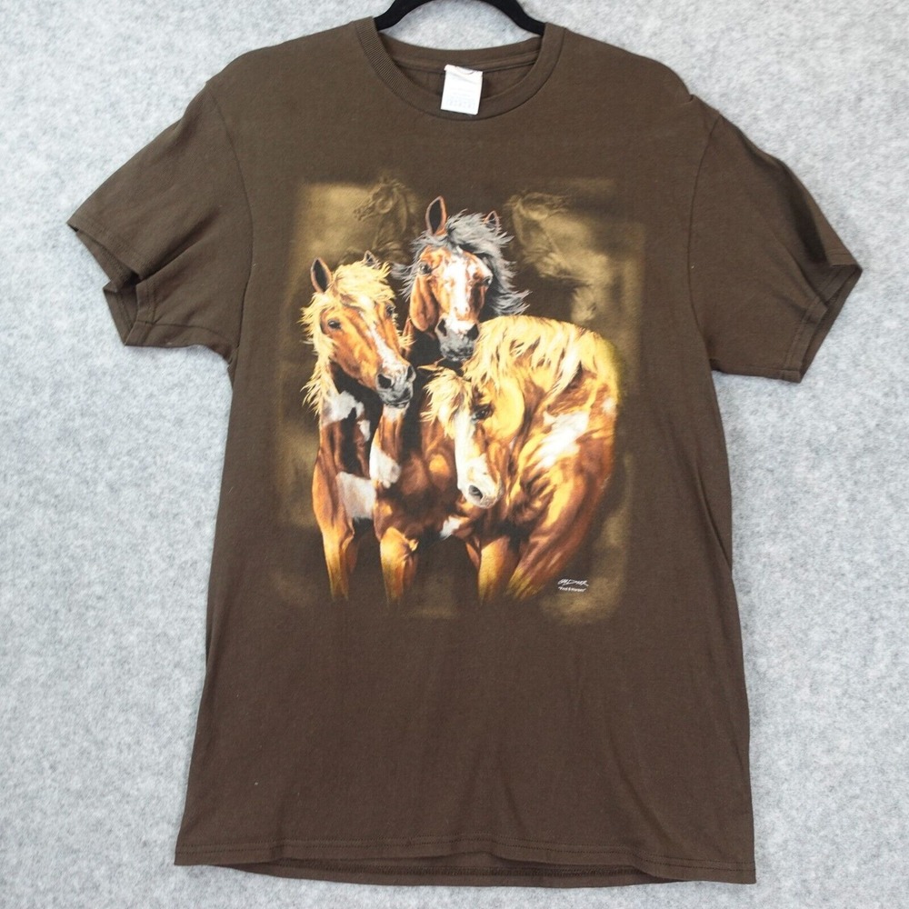 Vintage Y2K‎ Black T Shirt Mens S Gardner Artwork Find 8 Horses Grunge DELTA PRO